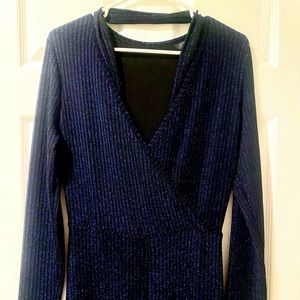 HannahZone High Waisted, Flair Jumpsuit, Sparkle Blue